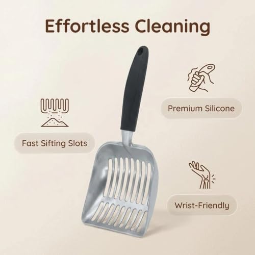 4-in-1 Cat Litter Scoop with Holder, Metal Litter Scoop Includes Portable Small Broom and Dustpan Set, Heavy Duty Stainless Steel Kitty Litter Scooper (Black) - color: #02 - Black Handle