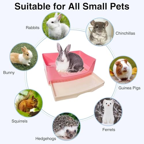 kathson Large Rabbit Litter Box Trainer, Potty Corner Toilet with Drawer Bigger Pet Pan for Adult Hamster, Guinea Pig, Ferret, Galesaur, Bunny and Other Animals (Pink) - size: Pink