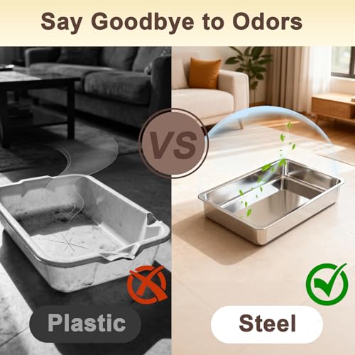Low Entry Stainless Steel Litter Box for Kitten, Small Shallow Metal Litter Pan Tray for Rabbits Hamsters, Easy to Clean Pet Bathroom Accessories-15.75''Lx 11.81'' W x4'' H - color: 15.75''Lx 11.81'' W x4'' H