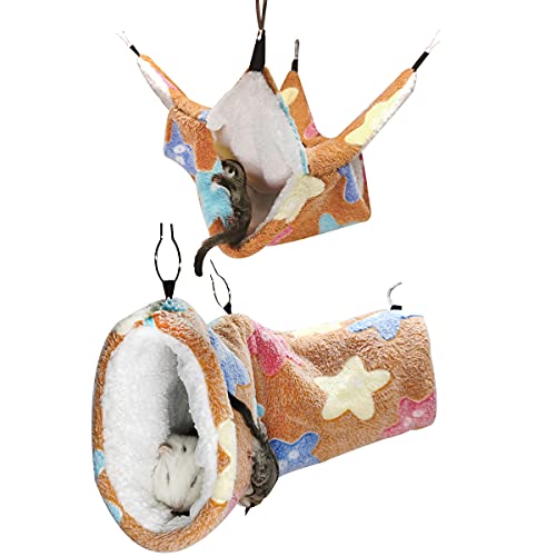 LEFTSTARER Guinea Pig Ferret Rat Hammock Toy Small Animal Cage Accessories Hideout Tunnel & Bunkbed Hammock for Rat Ferret Guinea Pig Hamster Sugar Glider Chinchilla (Star-Brown) - color: Star-Brown