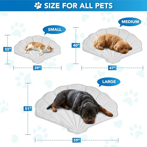 PetAmi Dog Cooling Mat, Sea Shell Shape, Pet Pad with Cooling Nylon & Soft Fleece, Q-Max > 0.4 Reversible All Season Blanket for Dogs & Cats, Small 33x39 in, Light Grey - color: Light Grey, size: Small