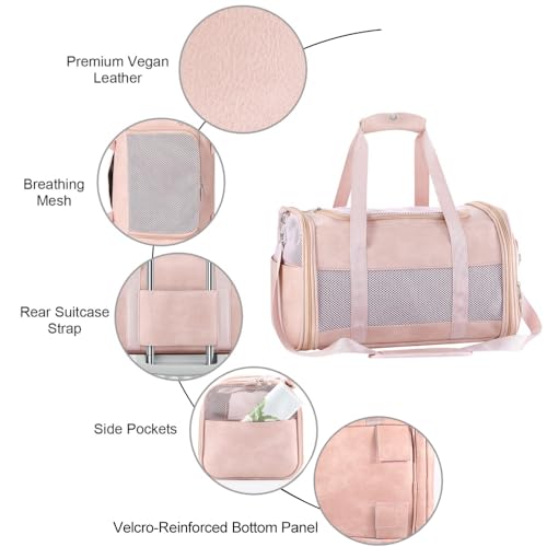 Fashion Dog Carrier Pet Carrier Airline Approved Cat Carrier for Small Dogs Cats Under 15 Lbs, Vegan Leather Collapsible Soft Sided Travel Puppy Carrier - color: Pink