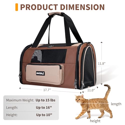 Collapsible Small Pet Carrier for Cat 15 lbs with Fashion Pocket Travel Bag | Lightweight Sturdy Little Puppy Dog Carry Crate, Breathable Stylish Kitten Soft Cage Kennel, Portable Yorkie Box Khaki - color: Khaki