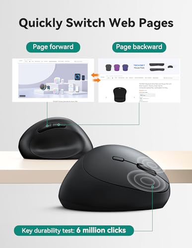 TECKNET Ergonomic Mouse, 4800 DPI 5 Adjustable DPI Levels, Wireless Vertical Mouse, 6 Buttons, 2.4G Silent Mouse for Laptop, PC, Chromebook, Mac - Black - color: Black