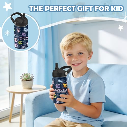 Axolotl Gifts for Girls Boys,12 oz Water Bottle with Straw Lid | Stainless Steel Vacuum Insulated Bottle, Leakproof, Cute Axolotl Cup Gifts for Birthday Holiday - color: Axolotl