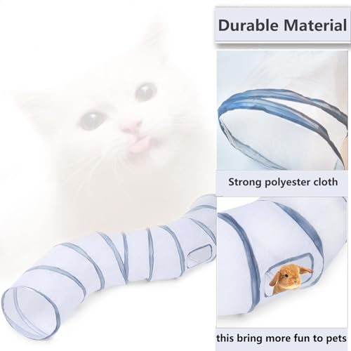 Cat Tunnel, Cat Tunnels for Indoor Cats, S-Shape Foldable Cats Cave | Interactive Toy Pet Tube with Interactive Peephole Crinkle Sounds for Rabbits, Kittens, Ferrets, Puppy Playing & Exploring - color: S - 2 Way White Gray