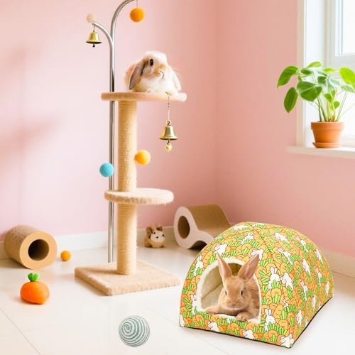 UPINS Rabbit Hideout,Large Bunny Hideout Bed | Washable Rabbit Bed House ,for Guinea Pig Hamster Squirrel Ferret ,Cage Accessories - color: Carrot