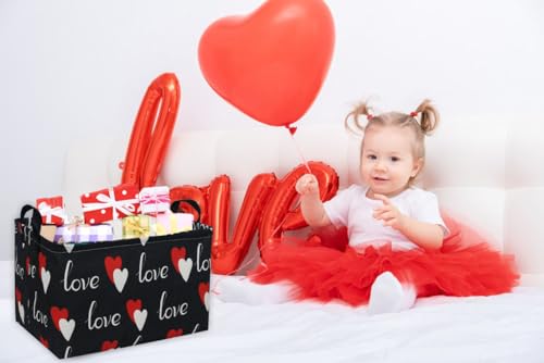 Essme Rectangular Heart Basket Gift Storage Box,Heart Storage Bins Organizer with Handles for Girls Room Decor,Basket,Shelf Basket.(Black love) - color: Black love