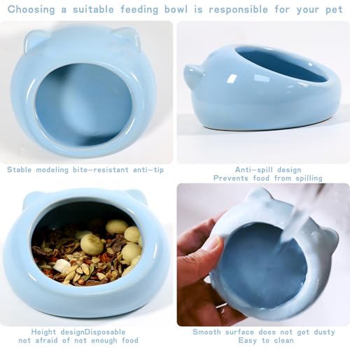 Ceramic Small Pet Hamster Food Bowl – Spill-Proof Guinea Pig & Hedgehog Dish – Durable, Easy to Clean, Non-Tip Design for Small Pets (Blue) - color: Blue