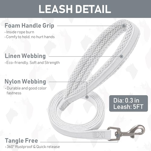 GAMUDA Small Pet Harness Collar and Leash Set, Step in No Chock No Pull Linen Fabric Soft Mesh Dog Vest Harnesses Reflective for Dogs Puppy Cats Kitten Rabbit (White, XXS) - color: White, size: XXS