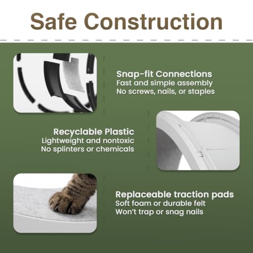 One Fast Cat - Cat Exercise Wheel - Made in the USA - 48" Diameter - Gen. 7 | Black with Gray Felt Traction Pads and Light-Up LED Inline Wheels - color: Black Wheel / Gray Felt / LED Inline