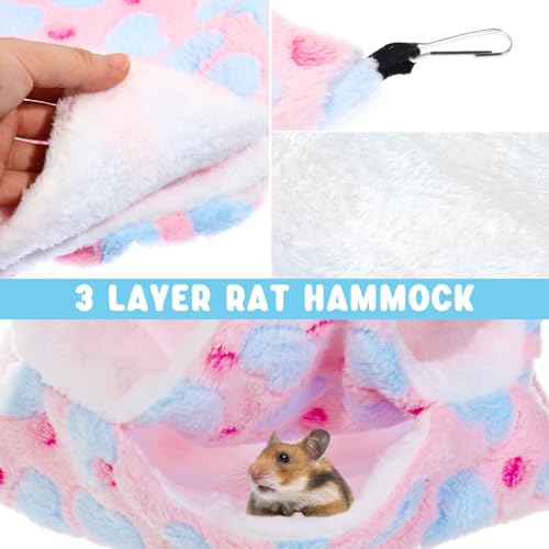 Abbylike 9 Pieces Rat Hammock 3 Tier Guinea Pig Ferret Hammocks Small Pet Hanging Tunnel Glider Toy Guinea Pig Ferret Hideout Bed Cage Accessories for Hamster(Green, Purple, Pink,Heart) - color: Green, Purple, Pink