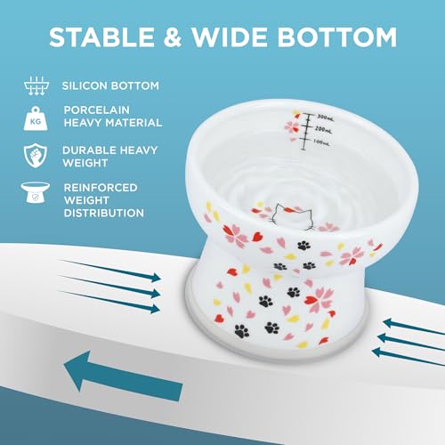 Necoichi Ceramic Elevated Cat Water Bowl, Whisker-Friendly (Cat, Regular) - color: Sakura, size: Extra Tall