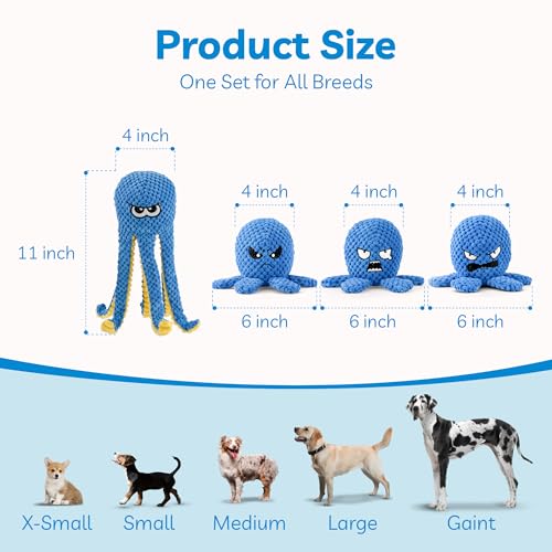 Interactive Dog Toys, 4 Pack Octopus Squeaky Hide And Seek Large Dog Toys | Tough Plush Chew Toy to Keep Them Busy, Tug of War Doggie Toy for Small,Medium and Large Breeds, Puppy Toys Puzzle - color: 4 Pack Octopus