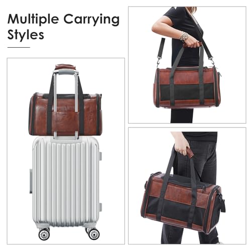 Fashion Leather Dog Carrier, Airline Approved Cat Carrier Soft Sided Pet Bag Carrier Purse for Puppy Kitten Small Animals Coffee - color: Coffee