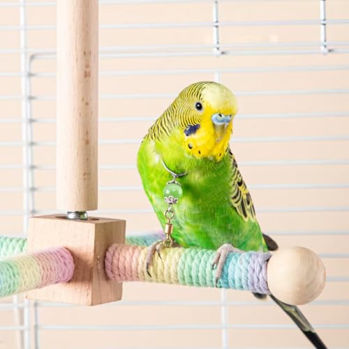 Bird Perch Swing Toy, Bird Stand Toys for Parrots with 360° Spin Function, Hanging Parakeet Birds Cage Accessories Toys, Wooden Birds Activity Gym for Cockatiel Lovebird Budgies