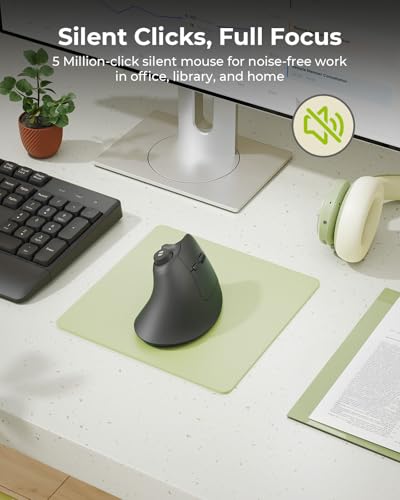 seenda MOU-302 Wireless Bluetooth Ergonomic Vertical Mouse with Volume Knob | Rechargeable 3-device mice for small/medium hands with quiet clicks, 1000/1600/2400 DPI for PC, laptop, MacBook, Black - color: Black