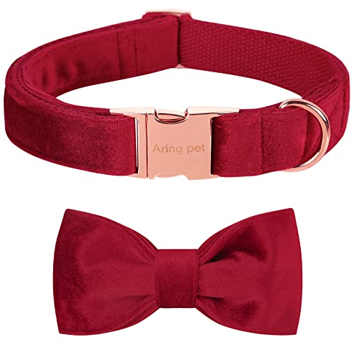 ARING PET Velvet Dog Collar-Soft Bowtie Dog Collars with Metal Buckle, Cute&Comfortable Christmas Red Dog Collar with Bow for Small Medium Large Dogs - color: B-Christmas Red, size: X-Small (Pack of 1)