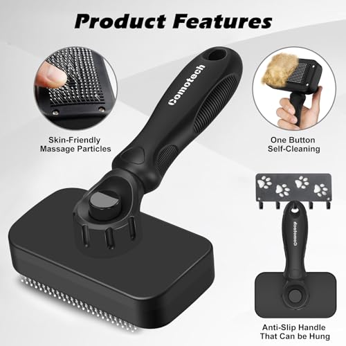 3PCS Cat Grooming Supplies, Cat Brush & Nail Clipper/Trimmer & Flea Comb for Shedding Indoor Cats Essentials Stuff Accessories (Black) - color: Black