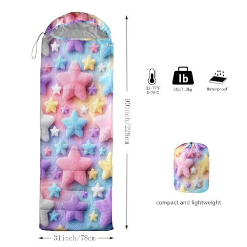 QOOMO Camping Sleeping Bags,3 Season Warm & Cool Weather,Lightweight,Waterproof Sleeping Bags for Adults & Kids,Traveling,and Outdoors,Camping Gear Equipment - color: colorful star