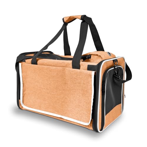 GAPZER Dog Carry Bag Puppy, Pet Soft-Shell Portable Kennel Crate 0-15 lbs | Privacy Protection Big Kitten Car Travel Cloth Carry Bag up to 20 lbs, Small Animal Portable Mesh Kennel Cage for Vet Visits - color: Muskmelon-Orange