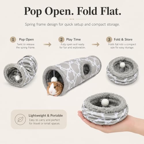Plush Inside Stright Shape Small Animals Tube Tunnel with Interactive Ball for Guinea Pig, Hamster, Chinchilla, Hedgehog Hiding and Resting, Geometric Grey - size: S