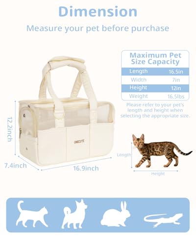 ONECUTE Dog Purse Carrier for Small Dogs Rabbit cat with Large Pockets, Cotton Bag, Dog Carrier Soft Sided, Collapsible Travel Puppy Carrier (Beige Breathable, 17.0" L x 7.5" W x 12.0" H) - color: Beige Mesh, size: 17.0"L x 7.5"W x 12.0"H