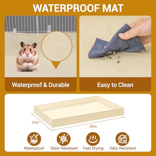 VISCOO 20 Panels Guinea Pig Cages, 48" x 24" x 16" Enclosed Rabbit Cage | Small Animal Playpen with Transparent Top & Waterproof Mat, for Bunny, Guinea Pigs, Hamsters, Metal Wire Yard Fence - color: White 20 P