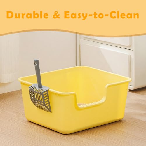 Large Cat Litter Box with High Sides,Cat Litter Pan with Low Entry,Cat Box for Indoor Kittens & Senior Cats,Anti-Splashing,Waterproof,Easy to Clean,Durable (Speckle Gray) - color: Speckle Gray