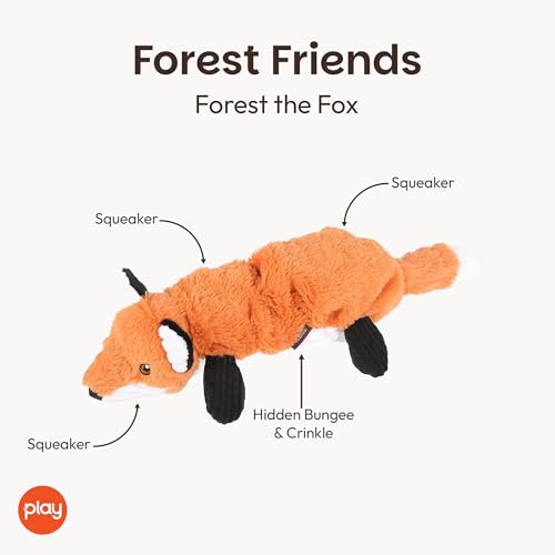 P.L.A.Y. Cute Plush Dog Toys - Forest Friends Critter Themed Durable Squeaker Crinkle Chew Toy, Great for Puppies & Small, Medium, Large Dogs - Machine Washable, Recycled Materials (Fox) - style: Forest the Fox