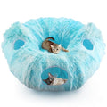 Cat Tunnel Bed, 3-in-1 Collapsible Cat Tube with Removable Washable Cushion, Multi-Shape (U/S/Half-Round) Playhouse with Peekaboo Holes, Hanging Balls & Cat Ears for Cats, Small Dogs, Rabbits - color: Sky Blue