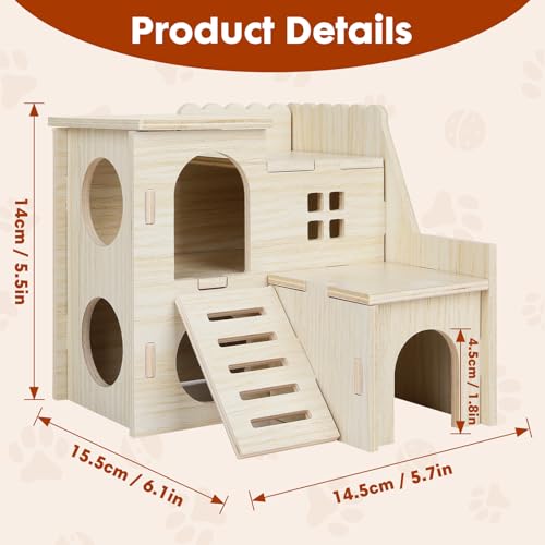 YooxArmor Wooden Hamster Hideout Maze, Natural Wood House with Climbing Ladder, Small Animal Habitat for Dwarf Campbell Robo Hamsters Gerbils