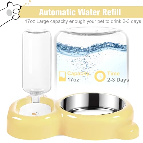 Dog Bowls, Cat Food and Water Bowl Set with Water Dispenser and Stainless Steel Bowl for Cats and Small Dogs - Yellow - color: Yellow
