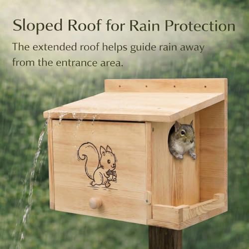 Extra Large Squirrel Houses for Outside 15.7" Outdoor Nest Box with Feeder | Carbonized pine wood, anti-predator design, Mounts on tree or fence. 2-in-1 shelter and feeder for backyard wildlife