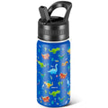 14 Oz Kids Water Bottle, Stainless Steel Water Bottle with Straws, Leak-Proof, BPA-Free, Insulated Water Bottles for School Boys & Girls|Blue Dinosaur - color: Blue cartoon dinosaur