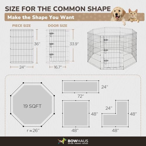 Foldable Outdoor/Indoor Pet Playpen with Gate, Available in 36 Inch Height Metal Portable Kennel, Heavy-Duty Exercise Fence Cage 8 Panels for Large Dog, Animals - style: 36 Inch