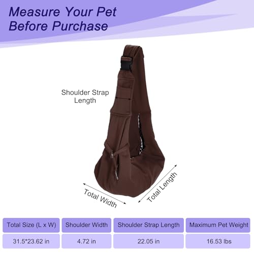 Dog and Cat Sling Carrier Up to 16.5 Lbs, Hand-Free Reversible Pet Sling Carrier with Adjustable Strap and Pocket, (Brown, 1 Pcs) Intended for Hiking/Camping/Traveling - color: Brown