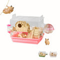 Acrylic Hamster Cage,Small Animal Houses&Habitats with Accessories,Hamster Enclosure with Stairs,Clear Pet Mice House,for Dwarf Gerbil,Dwarf Hamster,Pet Mice(Pink,13.78" L*10.23" W*10.83" H) - color: Pink