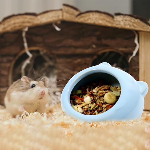 Ceramic Small Pet Hamster Food Bowl – Spill-Proof Guinea Pig & Hedgehog Dish – Durable, Easy to Clean, Non-Tip Design for Small Pets (Blue) - color: Blue