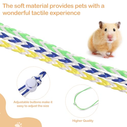 Hamster Leash, 3 Pcs Adjustable Leash Harness for Small Animals, Soft Lightweight Animal Leashes for Rabbits, Ferrets, Guinea Pigs, Chinchillas, Rats(Yellow, Blue, Green)