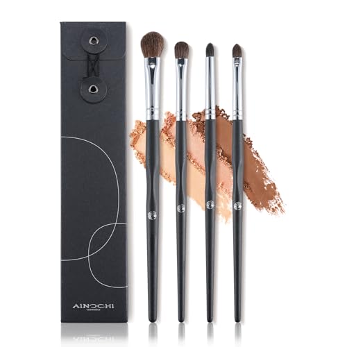 ENERGY Eye Makeup Brush Set 4PCS Professional Eyeshadow Blending Brushes Kit for Eyes Liquid Cream Powder Makeup Up Soft Fluffy Natural Goat Hair for Shader,Smudge,Crease Applicator with Travel Cover - style: Essential Black-4pcs