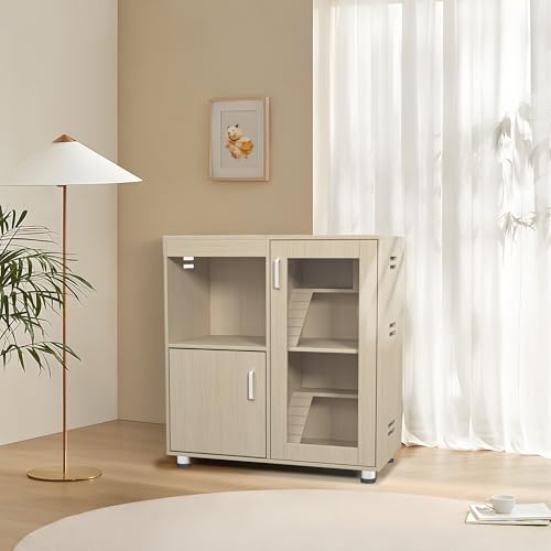 Hamster Cage Rodent Habitat with Acrylic Viewing Windows Openable Top Storage Cabinet Multi Level Wooden Home for Chinchilla Rat Gerbil Guinea Pig Feeding Play Rest Exploration Enclosure (Teak) - color: Teak