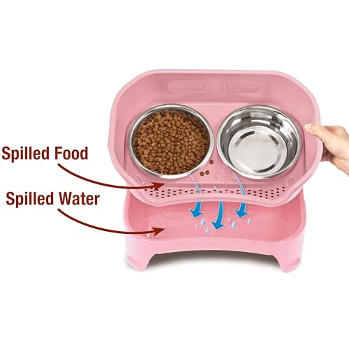 Neater Feeder Express Mess Proof Dog Bowls Elevated for Medium and Large Breed – Made in USA – No Spill Raised Slow Feeder Elevated Dog Bowl Stand, Slow Feed Food and Water Bowl Set, Pink - color: Pink, size: Medium to Large w/ 9 Peak Slow Feed Bowl