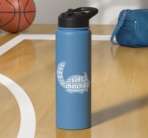 Chinchilla Word Cloud Pet Animal Funny Chinchillas Stainless Steel Insulated Water Bottle - color: Light Blue