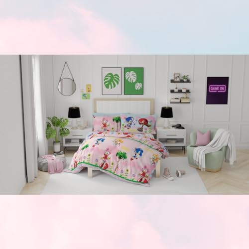 Franco Sonic The Hedgehog Amy Rose Anime Kids Bedding Super Soft Comforter and Sheet Set with Sham, 7 Piece Full Size, (Officially Licensed Product) Kids - color: Sonic the Hedgehog Girl, size: Full