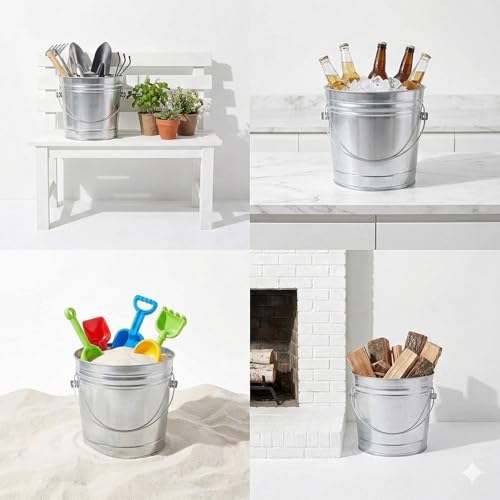 Galvanized Steel Locking Lid Storage Can, 6 Gallon, Heavy Duty Metal Pail for Bird Seed, Dry Pet Food, Charcoal Ash, Rodent Proof, Rust Resistant with Wire Bail Handle