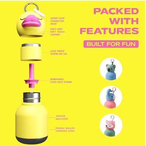 asobu Mini Bestie Water Bottle, Cute Collectible Character, Stainless Steel | 6.7 oz, Leak Proof Seal, Spill Resistant, BPA Free Materials, Dishwasher Safe, Reusable Straw Included, Great Gift Idea - color: MINI BRYN THE DUCK