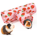 JarThenaAMCS Guinea Pig Tunnel 3 Way Washable Guinea Pig Hideout Pink Strawberry Foldable Rabbit Tunnel Small Animal Toy for Bunny Hamster Chinchilla Ferret Accessory