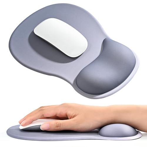 EooCoo Mouse Pad with Gel Wrist Rest, Ergonomic Mousepad Wrist Alignment | Middle Concave Design for Natural Wrist Alignment, Non-Slip Base Mousepad, Carpal Tunnel Relief, Office Desk Accessories - color: Grey