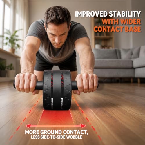 VINSGUIR Ab Roller Wheel, Abs & Core Workout Equipment for Home Gym with Knee Pad Accessories, Abdominal Wheel for Full-body Strength Training - color: Black(3 wheel-StablePlus)